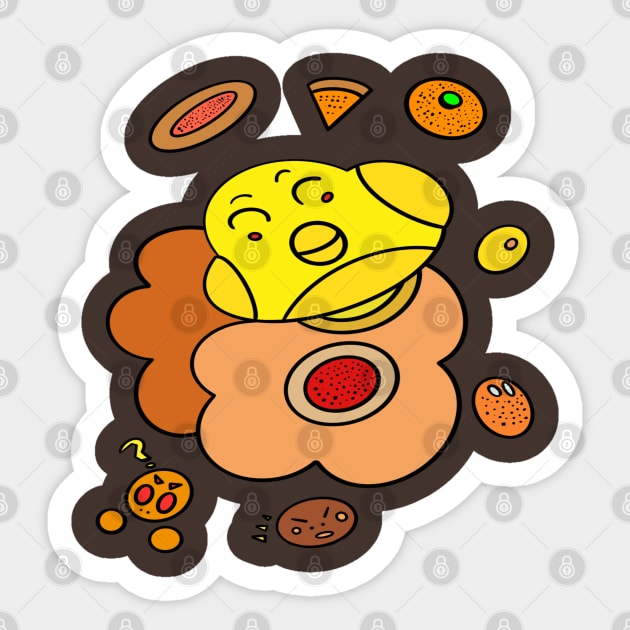 Funny chick with foods Sticker by Andrew Hau